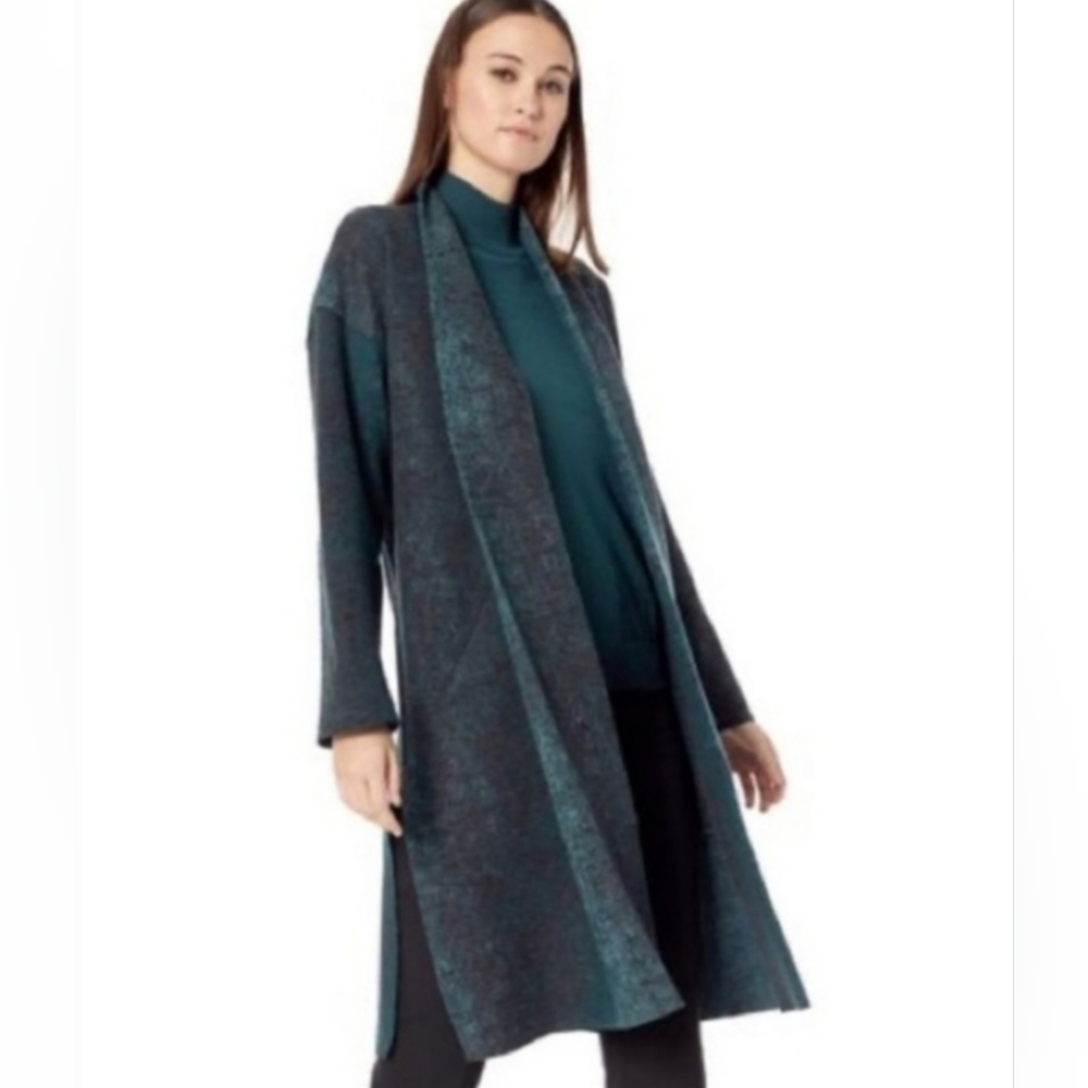 Eileen Fisher Oxidized Boiled Wool Long Kimono Coat w/ Side Slits